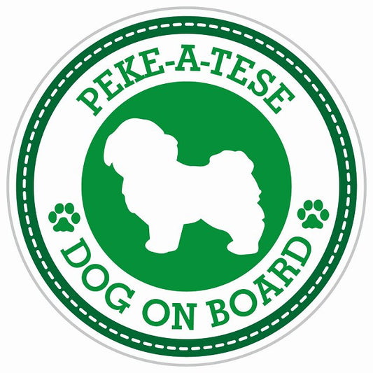 Dog on board PEKE-A-TESE マルペキ グリーン 肉球マーク 直径13cm 丸型 シール カーステッカー
