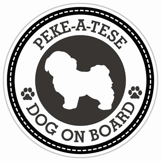 Dog on board PEKE-A-TESE マルペキ ブラック 肉球マーク 直径13cm 丸型 シール カーステッカー