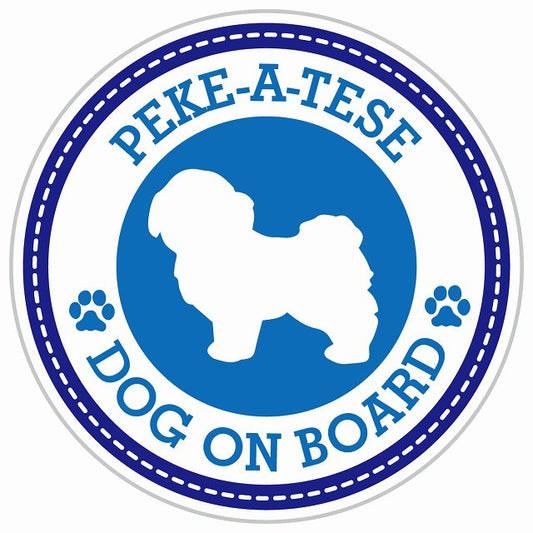 Dog on board PEKE-A-TESE マルペキ ブルー 肉球マーク 直径13cm 丸型 シール カーステッカー