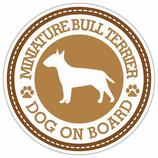 Dog on board MINIATURE BULL TERRIER ミニチュアブルテリア ブラウン 肉球マーク 直径13cm 丸型 シール カーステッカー
