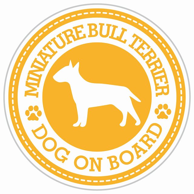 Dog on board MINIATURE BULL TERRIER ミニチュアブルテリア イエロー 肉球マーク 直径13cm 丸型 シール カーステッカー