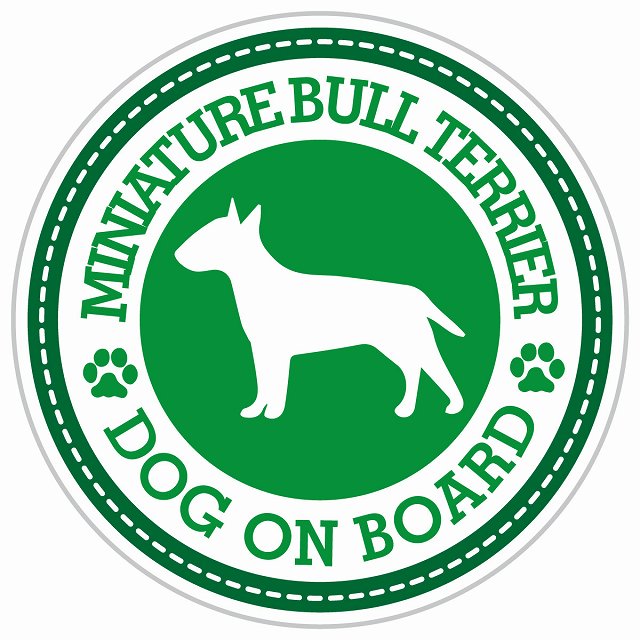 Dog on board MINIATURE BULL TERRIER ミニチュアブルテリア グリーン 肉球マーク 直径13cm 丸型 シール カーステッカー