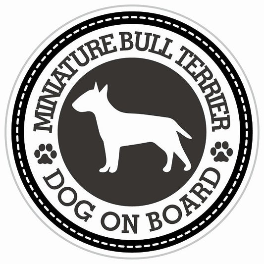 Dog on board MINIATURE BULL TERRIER ミニチュアブルテリア ブラック 肉球マーク 直径13cm 丸型 シール カーステッカー
