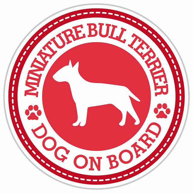 Dog on board MINIATURE BULL TERRIER ミニチュアブルテリア レッド 肉球マーク 直径13cm 丸型 シール カーステッカー