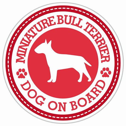 Dog on board MINIATURE BULL TERRIER ミニチュアブルテリア レッド 肉球マーク 直径13cm 丸型 シール カーステッカー