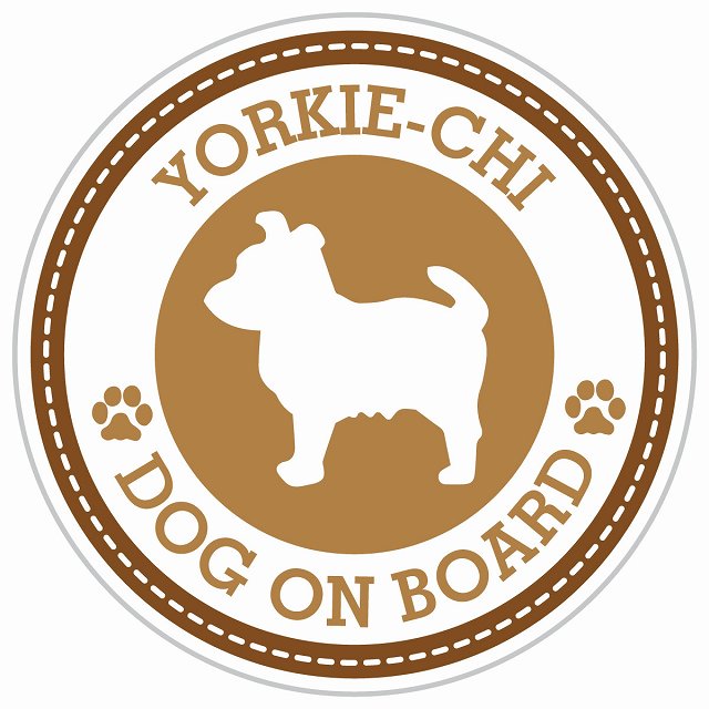 Dog on board YORKIE-CHI ヨーチー ブラウン 肉球マーク 直径13cm 丸型 シール カーステッカー