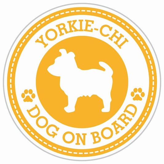 Dog on board YORKIE-CHI ヨーチー イエロー 肉球マーク 直径13cm 丸型 シール カーステッカー