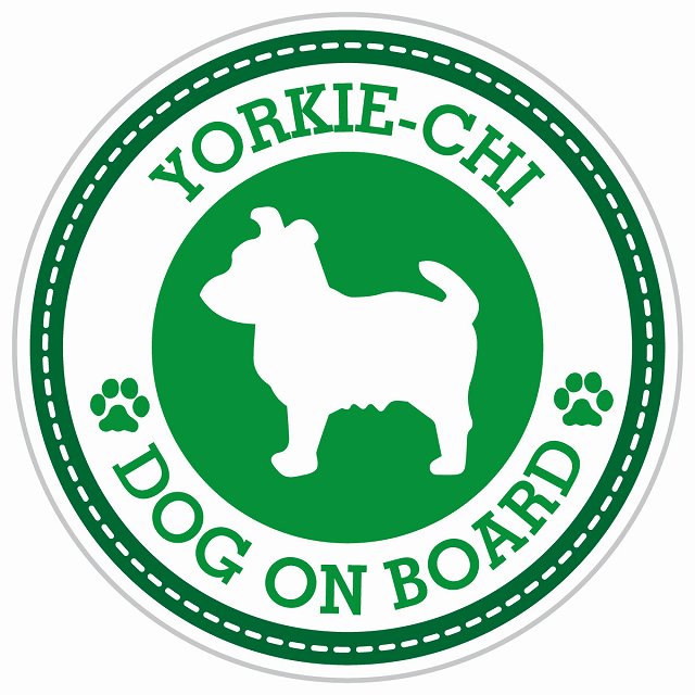 Dog on board YORKIE-CHI ヨーチー グリーン 肉球マーク 直径13cm 丸型 シール カーステッカー