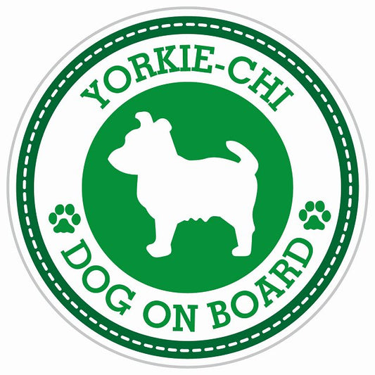 Dog on board YORKIE-CHI ヨーチー グリーン 肉球マーク 直径13cm 丸型 シール カーステッカー