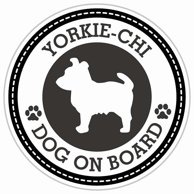 Dog on board YORKIE-CHI ヨーチー ブラック 肉球マーク 直径13cm 丸型 シール カーステッカー