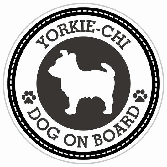 Dog on board YORKIE-CHI ヨーチー ブラック 肉球マーク 直径13cm 丸型 シール カーステッカー