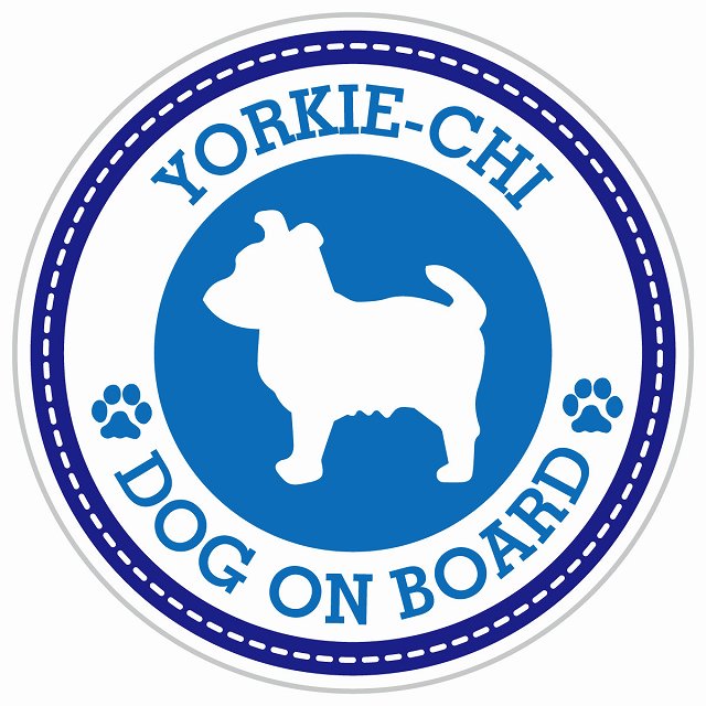 Dog on board YORKIE-CHI ヨーチー ブルー 肉球マーク 直径13cm 丸型 シール カーステッカー