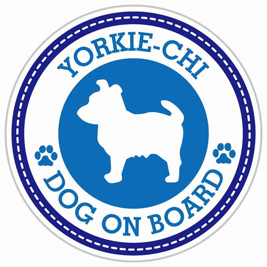 Dog on board YORKIE-CHI ヨーチー ブルー 肉球マーク 直径13cm 丸型 シール カーステッカー