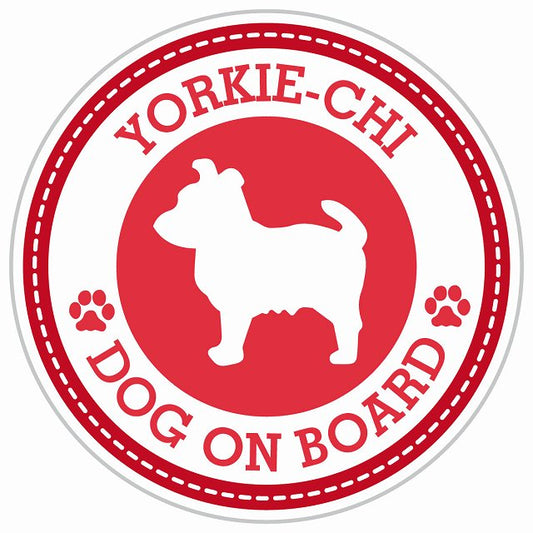 Dog on board YORKIE-CHI ヨーチー レッド 肉球マーク 直径13cm 丸型 シール カーステッカー