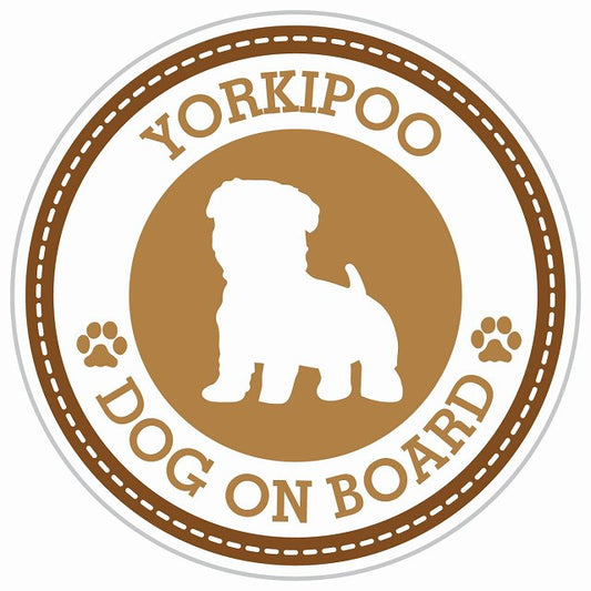 Dog on board YORKIPOO ヨープー ブラウン 肉球マーク 直径13cm 丸型 シール カーステッカー