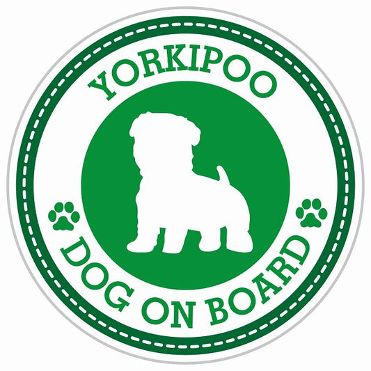 Dog on board YORKIPOO ヨープー グリーン 肉球マーク 直径13cm 丸型 シール カーステッカー