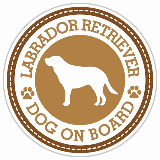 Dog on board LABRADOR RETRIEVER ラブラドルレトリバー ブラウン 肉球マーク 直径13cm 丸型 シール カーステッカー