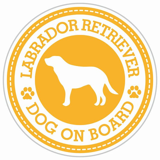 Dog on board LABRADOR RETRIEVER ラブラドルレトリバー イエロー 肉球マーク 直径13cm 丸型 シール カーステッカー