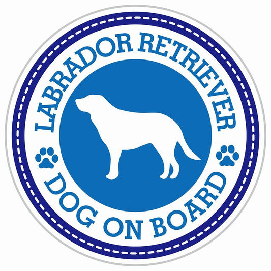 Dog on board LABRADOR RETRIEVER ラブラドルレトリバー ブルー 肉球マーク 直径13cm 丸型 シール カーステッカー
