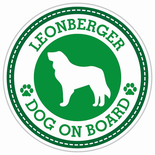 Dog on board LEONBERGER レオンベルガー グリーン 肉球マーク 直径13cm 丸型 シール カーステッカー