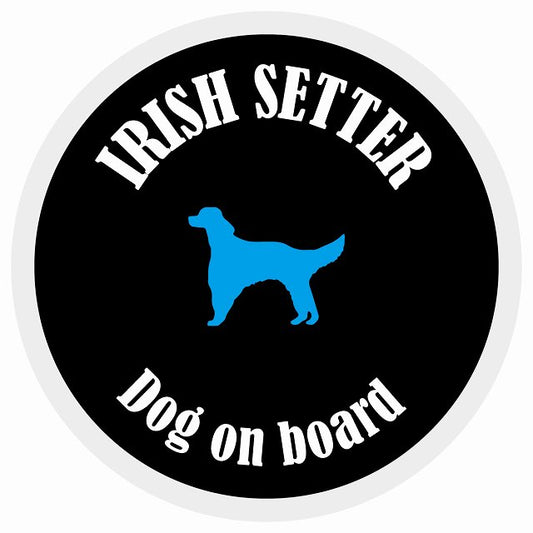 カラフル Dog on board 丸型 アイリッシュセター ブラック&ホワイト 直径13cm シール カーステッカー