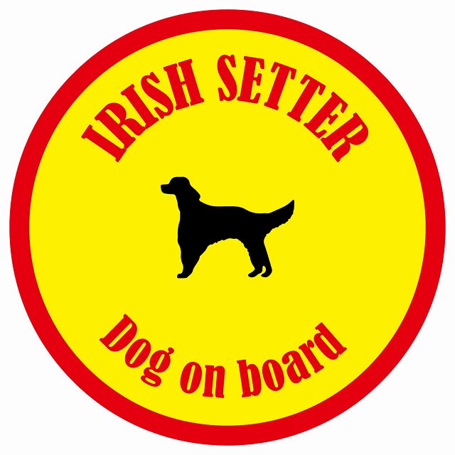 カラフル Dog on board 丸型 アイリッシュセター イエロー&レッド 直径13cm シール カーステッカー
