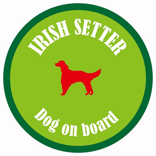 カラフル Dog on board 丸型 アイリッシュセター ライトグリーン&グリーン 直径13cm シール カーステッカー