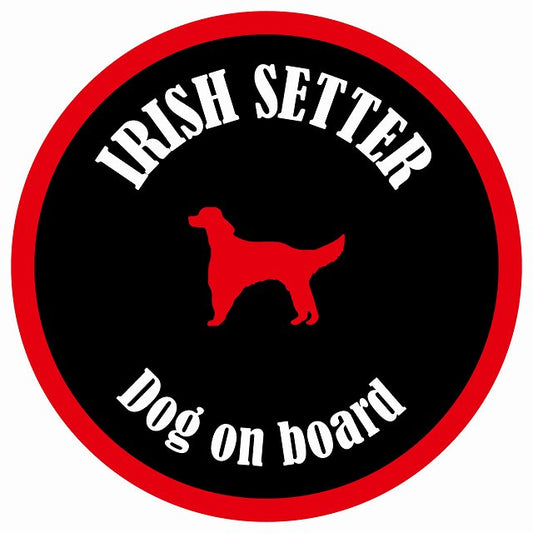 カラフル Dog on board 丸型 アイリッシュセター ブラック&レッド 直径13cm シール カーステッカー