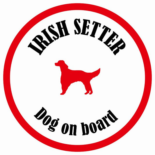 カラフル Dog on board 丸型 アイリッシュセター ホワイト&レッド 直径13cm シール カーステッカー