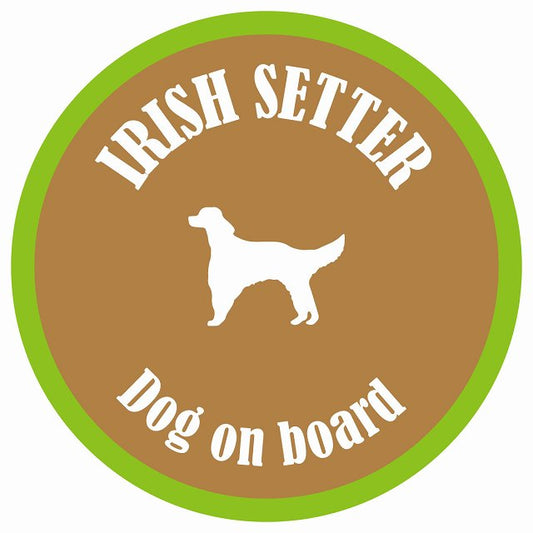 カラフル Dog on board 丸型 アイリッシュセター ブラウン&グリーン 直径13cm シール カーステッカー