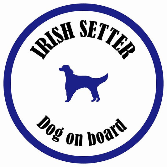 カラフル Dog on board 丸型 アイリッシュセター ホワイト&ネイビー 直径13cm シール カーステッカー