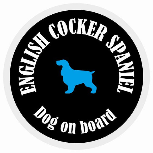 カラフル Dog on board 丸型 イングリッシュコッカースパニエル ブラック&ホワイト 直径13cm シール カーステッカー