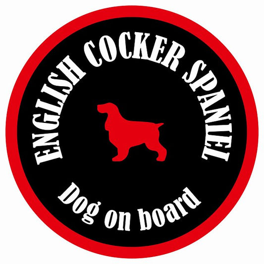 カラフル Dog on board 丸型 イングリッシュコッカースパニエル ブラック&レッド 直径13cm シール カーステッカー