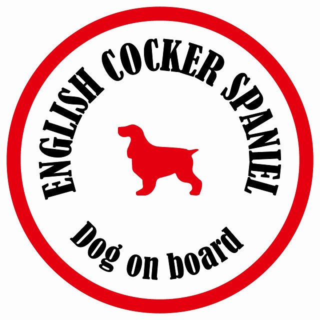 カラフル Dog on board 丸型 イングリッシュコッカースパニエル ホワイト&レッド 直径13cm シール カーステッカー