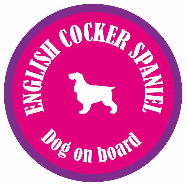 カラフル Dog on board 丸型 イングリッシュコッカースパニエル ピンク&パープル 直径13cm シール カーステッカー
