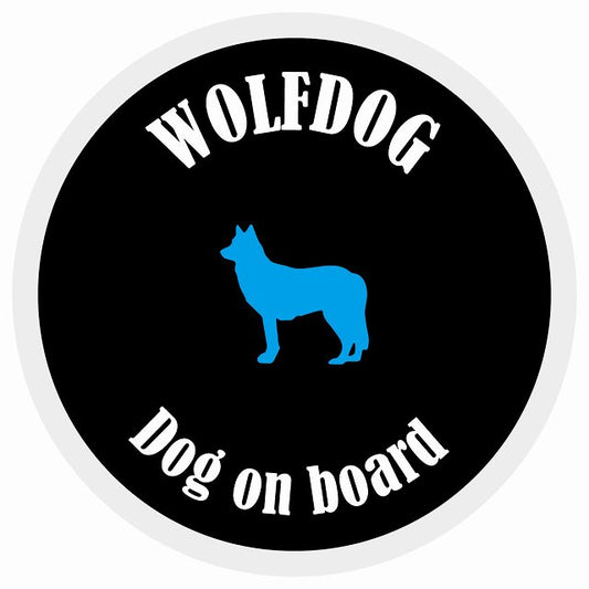 カラフル Dog on board 丸型 ウルフドッグ ブラック&ホワイト 直径13cm シール カーステッカー