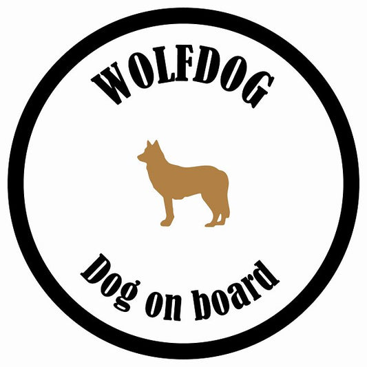 カラフル Dog on board 丸型 ウルフドッグ ホワイト&ブラック 直径13cm シール カーステッカー
