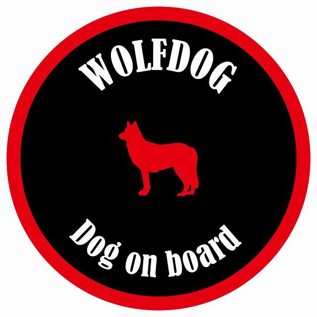 カラフル Dog on board 丸型 ウルフドッグ ブラック&レッド 直径13cm シール カーステッカー
