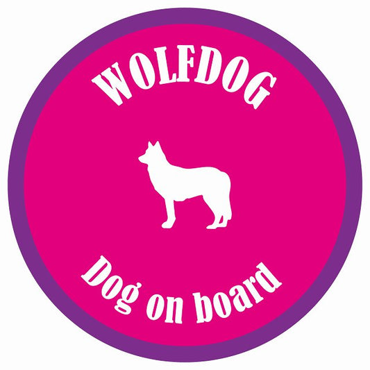 カラフル Dog on board 丸型 ウルフドッグ ピンク&パープル 直径13cm シール カーステッカー