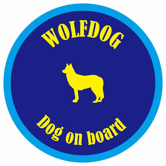 カラフル Dog on board 丸型 ウルフドッグ ネイビー&ブルー 直径13cm シール カーステッカー