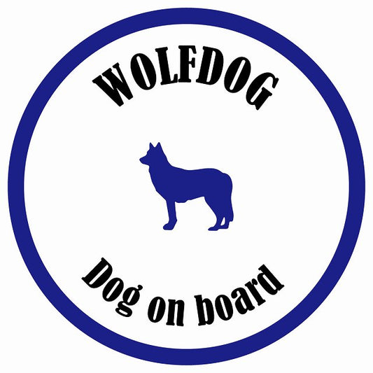 カラフル Dog on board 丸型 ウルフドッグ ホワイト&ネイビー 直径13cm シール カーステッカー