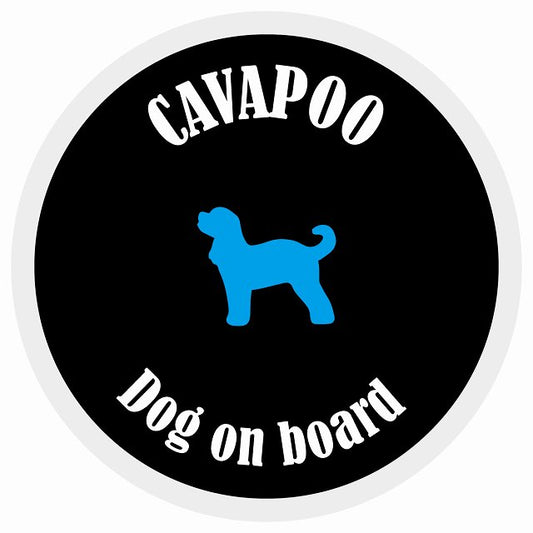 カラフル Dog on board 丸型 キャバプー ブラック&ホワイト 直径13cm シール カーステッカー