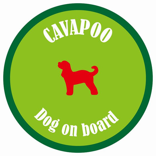 カラフル Dog on board 丸型 キャバプー ライトグリーン&グリーン 直径13cm シール カーステッカー