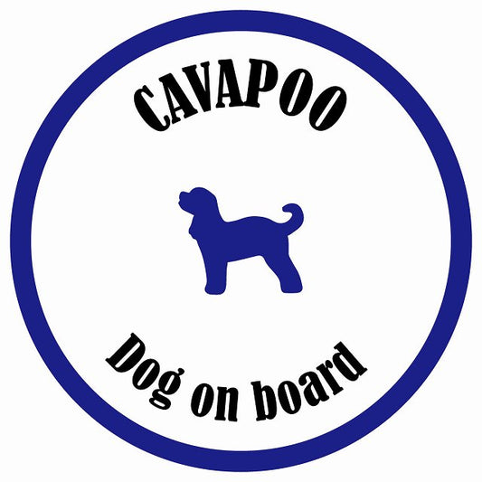 カラフル Dog on board 丸型 キャバプー ホワイト&ネイビー 直径13cm シール カーステッカー