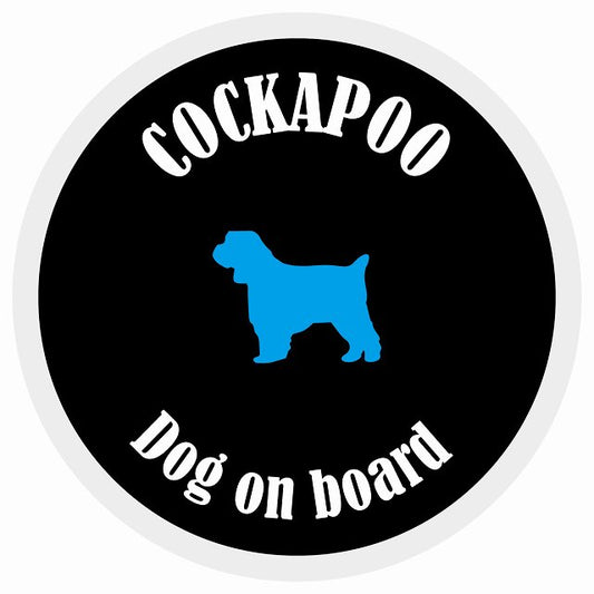 カラフル Dog on board 丸型 コッカプー ブラック&ホワイト 直径13cm シール カーステッカー