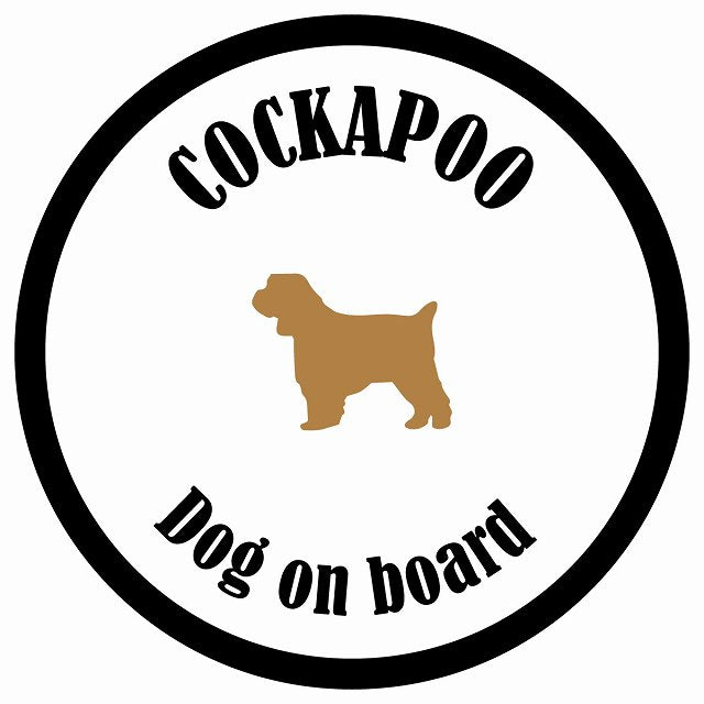 カラフル Dog on board 丸型 コッカプー ホワイト&ブラック 直径13cm シール カーステッカー