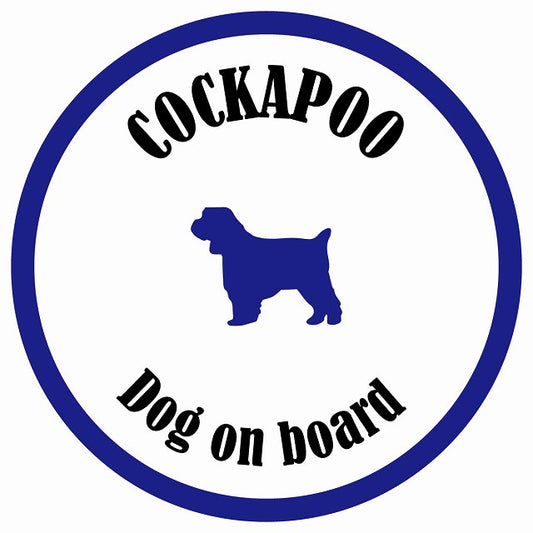 カラフル Dog on board 丸型 コッカプー ホワイト&ネイビー 直径13cm シール カーステッカー