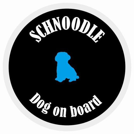 カラフル Dog on board 丸型 シュナプー ブラック&ホワイト 直径13cm シール カーステッカー