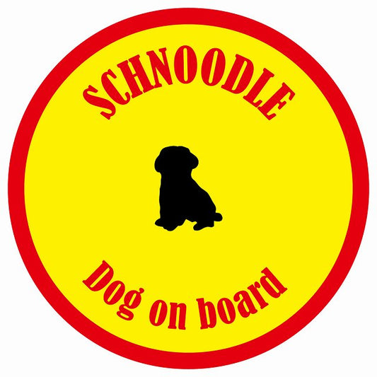 カラフル Dog on board 丸型 シュナプー イエロー&レッド 直径13cm シール カーステッカー