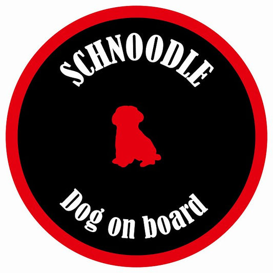 カラフル Dog on board 丸型 シュナプー ブラック&レッド 直径13cm シール カーステッカー
